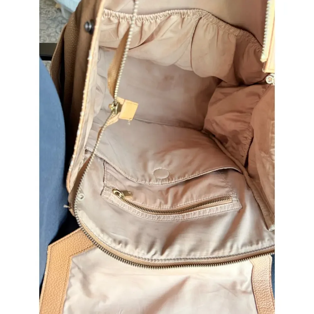 Freshly Picked Tan Faux Leather Diaper Bag Backpack Convertible Gold Hardware